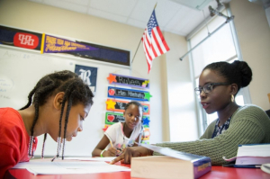 Cullen College student and iEducate tutor Bionka Edmundson in action at Blackshear Elementary