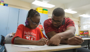 Cullen College student and iEducate tutor Jameel Jordan at work at Blackshear Elementary