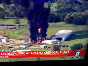 The explosion and fire at the Arkema chemical plant in Crosby, TX was part of the cost of Hurricane Harvey. Photo Credit: Terry Hammonds 