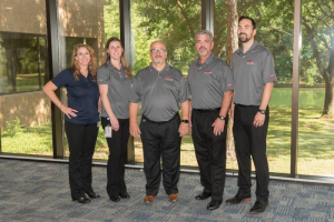 ExxonMobil employees (L-R) Deborah Davis, Sharee Williams, Dirk Michiels, Tim Alford and Justin Mills were in charge of the planning and execution of the fifth annual PALS workshop. The PALS program and workshop was launched in 2013 by Davis and Alford after it was discovered new employees needed additional lab safety training besides what was offered at their universities.