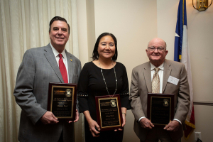 2019 Inductees into the Academy of Distinguished Civil & Environmental Engineers ( L-R): Dennis Paul, Eliza Paul, and Orval E. Rhoads Jr.