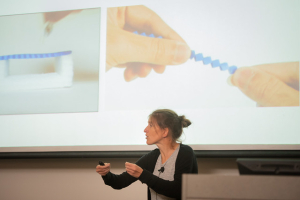 Katia Bertoldi, the William and Ami Kuan Danoff Professor of Applied Mechanics of Harvard University, gave a lecture on “Kirigami-Inspired Metamaterials — from Morphable Structures to Soft Robots”