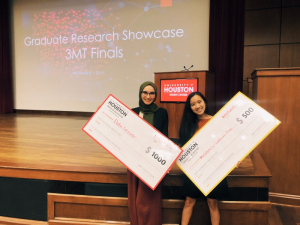 UH Cullen College students Dalia Lezzar and Madeleine Lu won big in the 3MT competition in the 2019 UH Graduate Research Showcase.