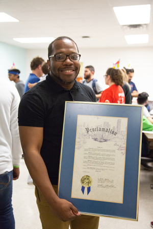 Jerrod Henderson with the UH Cullen College of Engineering celebrates “PROMES Day,” which was recognized by the City of Houston.