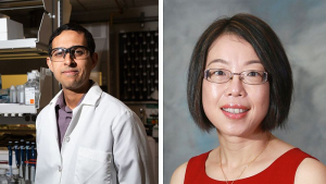 UH engineering professor Navin Varadarajan (L) and pharmaceutics professor Xinli Liu (R) are collaborating on development and testing of a COVID-19 inhalation vaccine.