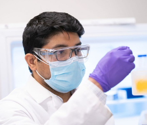 Narendra Dewangan, photographed while working in the lab of Dr. Jacinta Conrad in early October 2020.