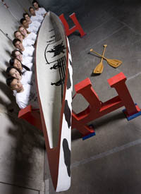 Students from the Concrete Canoe Team pose with Steer Clear, their 215-pound concrete canoe. Photo by Thomas Shea. 