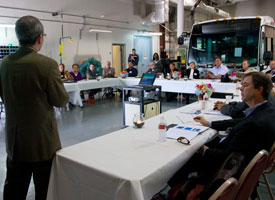 Prof. Michael Harold speaks at the Texas Diesel Research and Testing Center's Industry Roundtable on Feb. 21, 2012. (Photo by Nine Nguyen)