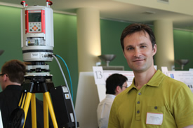 Civil engineering major Nicholas Leschke with his presentation entitled "Terrestrial Laser Scanner Tie Points."