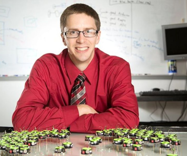 Aaron Becker, associate professor of electrical and computer engineering, is working to refine algorithms to devise coordinated control of drone swarms.