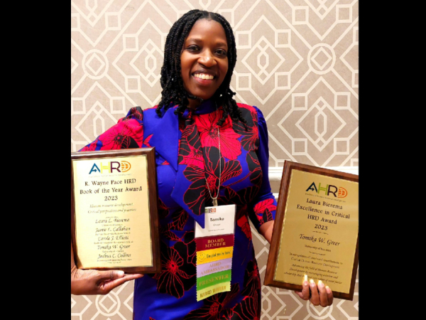 Assistant Professor of Human Resource Development (HRD) Tomika W. Greer has been recognized with the Excellence in Critical HRD award at this year's Academy of Human Resource Development (AHRD) international research conference in Virginia. 