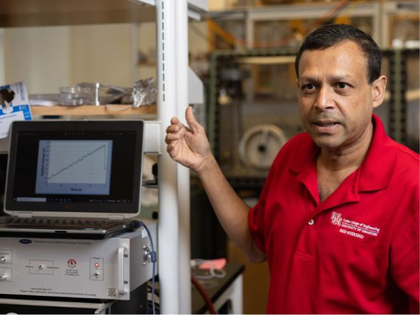 Alamgir Karim, Dow Chair and Welch Foundation Professor of Chemical Engineering at University of Houston, discusses the prototype in his lab.