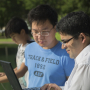 Dr. Saurabh Prasad collects ground data alongside two of his Ph.D. students.