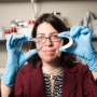 Powering the world: Haleh Ardebili, Bill D. Cook Assistant Professor in mechanical engineering, with her bendable battery roughly the size of a business card