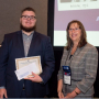 Cullen College doctoral student Nathaniel Piety with award given by Donna M. Regan, president of AABB 