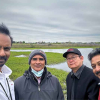 The Managing Urban Runoff project tests abilities of certain native grass species to clear pollution from coastal waters. On the study site, from left, are principal investigator Vankatesh Balan, University of Houston; Ram Ray, Prairie View A&M University; Weihang Zhu, UH; and Gururaj Neelgund, Prairie View A&M. Not pictured are researchers Xiaonan Shan, UH, and Sandeep Kumar, Old Dominion University.