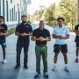 Jerrod Henderson [center], an assistant professor in the William A. Brookshire Department of Chemical and Biomolecular Engineering, is the Cullen College of Engineering's latest recipient of a National Science Foundation CAREER award. [Left to right] Jamiel Williams, Amanual Getaneh, Henderson, Ahmad McCray and Omar Sanchez.