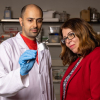 Professor Haleh Ardebili and Navid Khiabani, a UH graduate research assistant, discussing bendable batteries.