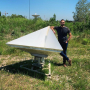 Pietro Milillo, an Assistant Professor in the Civil and Environmental Engineering Department at the University of Houston's Cullen College of Engineering, stands near one of the corner reflectors at the German Aerospace Center Base in Munich that will be used for a new study. The study is funded by a $200,000 grant from NASA.