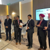 University of Houston's Dr. Ramanan Krishnamoorti shaking hands with representatives of India at the signing of the memorandum of understanding to establish the UH-DGH Data Center.