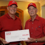Dean Joseph Tedesco accepts a $25,000 check from Professor Larry Witte, chair of the UH Engineering Golf Committee. Photo by Tom Shea.