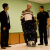 Professor Jose Luis Contreras-Vidal (left) at a recent demonstration of a Rex Bionics exoskeleton at the University of Houston. Contreras-Vidal is developing a brain-machine interface that will allow users to control such devices through their thoughts. Photo by Nine Nguyen.