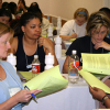 Engineering students (from left) Maebeth Stiglet, Tomica Henson, Brandy Jones and Vinita Kapoor attempt a problem-solving exercise at the WELCOME Retreat last month. Photo provided by WELCOME.