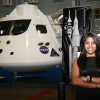 Aerospace engineering student Priyanka Cholleti with the Orion model.